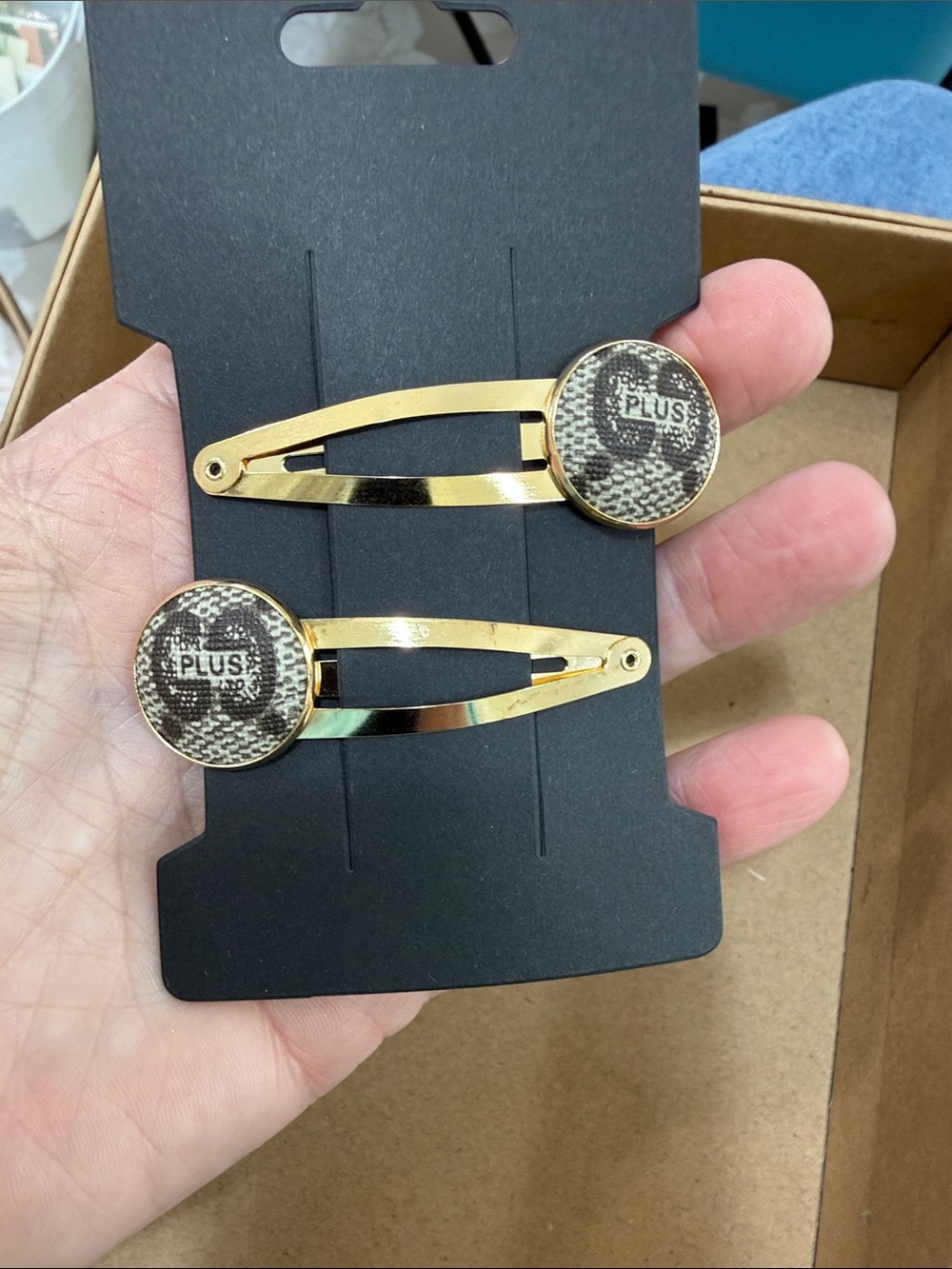 Gucci Plus rare material upcycled Gold snap hair clips barrettes repurposed